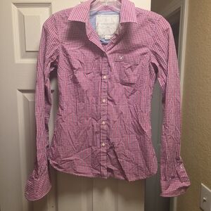 AE Pink and Purple Checkered Button-Up Shirt